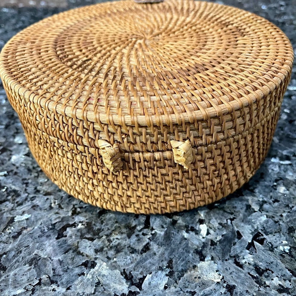 Round Rattan 8 Inch Crossbody Bag - Picture 2 of 8
